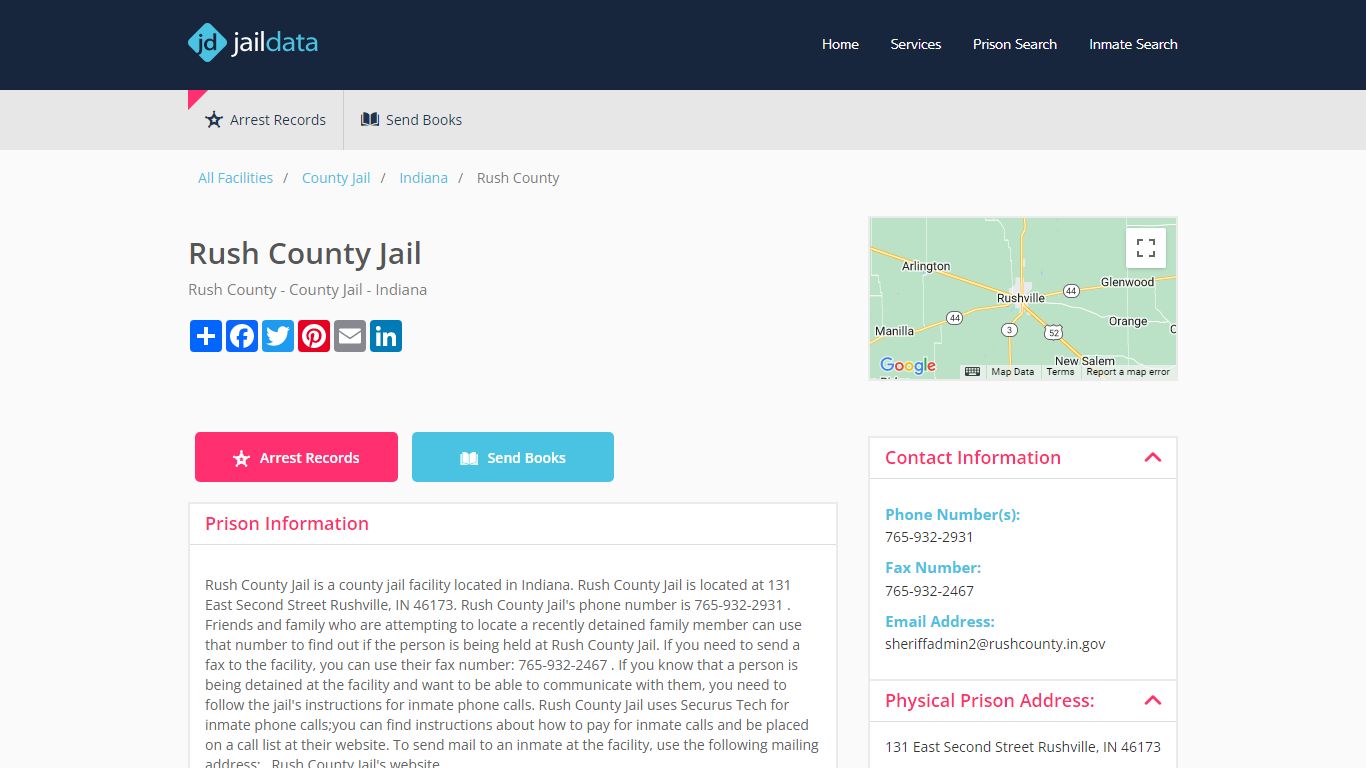 Rush County Jail Inmate Search and Prisoner Info - Rushville, IN